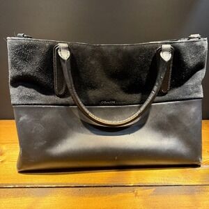 COACH Borough Black Leather Suede Tote Bag Work Laptop Shoulder Purse Minimalist